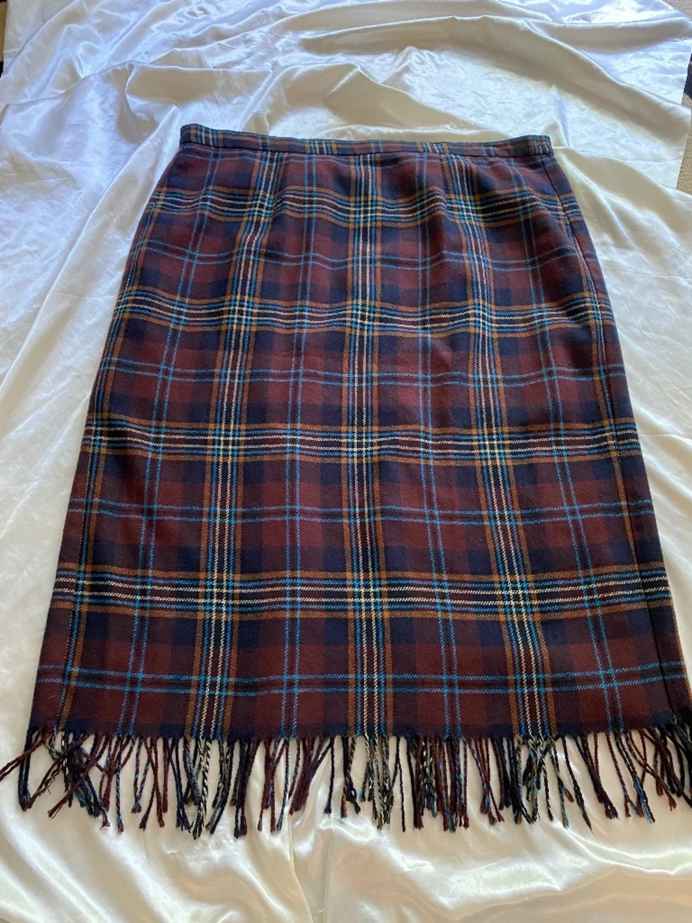 Vintage 1990s Plaid Tartan Fringe Skirt Academia Preppy Size 22W Plus Fall